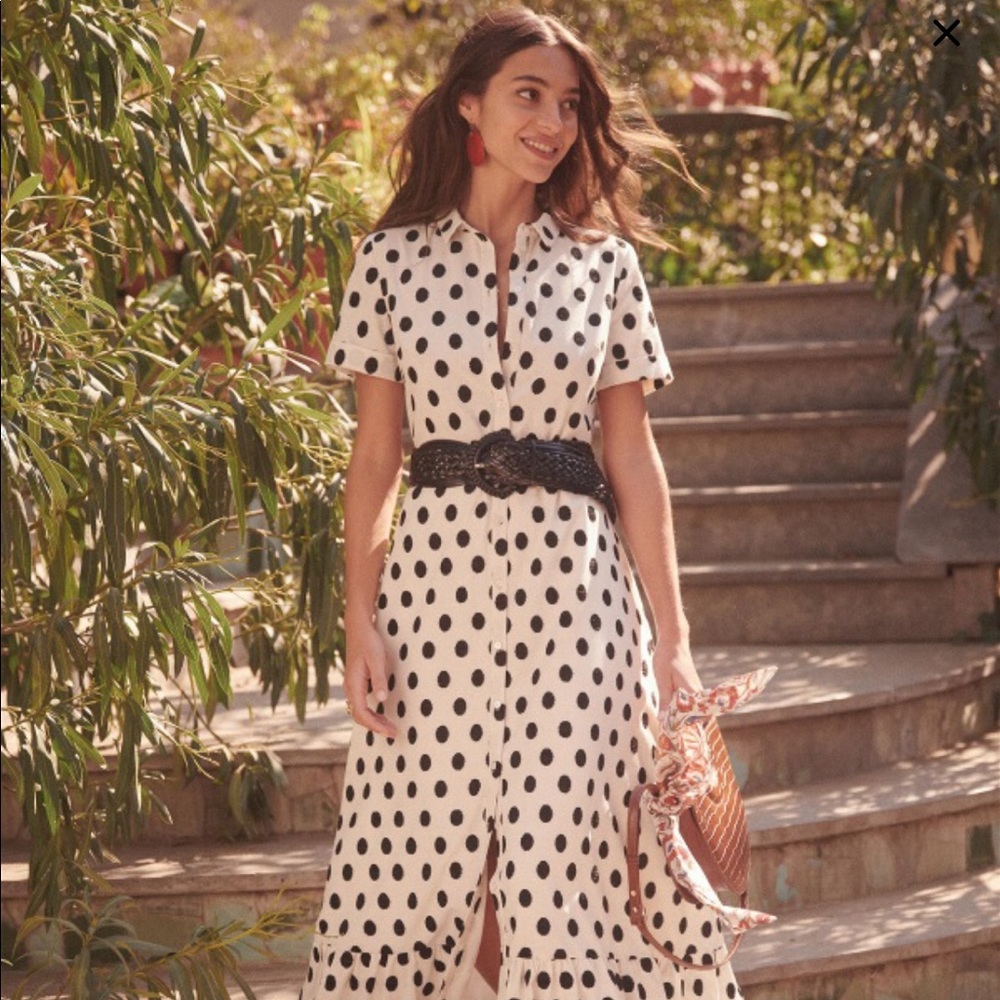 Sezane White Maxi Dress with Black Polka Dots - Picture 2 of 8
